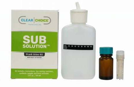 sub solution synthetic urine with heat activator powder and the bottle